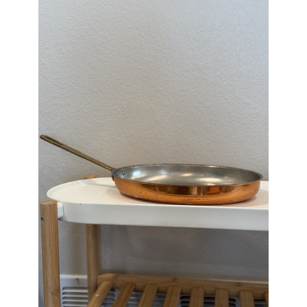 Vintage Tagus Chef 12x9 Copper Oval Fish Saute Pan Portugal Brass Handle